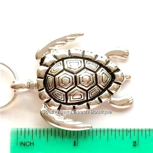 Sea Turtle Necklace Silver Plated BIG Pendant Sea Life Nautical Island Beach - Picture 7 of 8